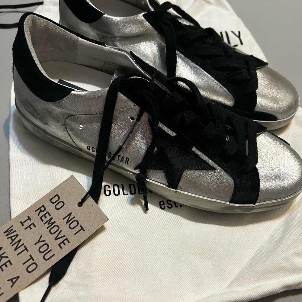 ****BRAND NEW with tags**** Golden Goose Super Star Black and Silver size 38